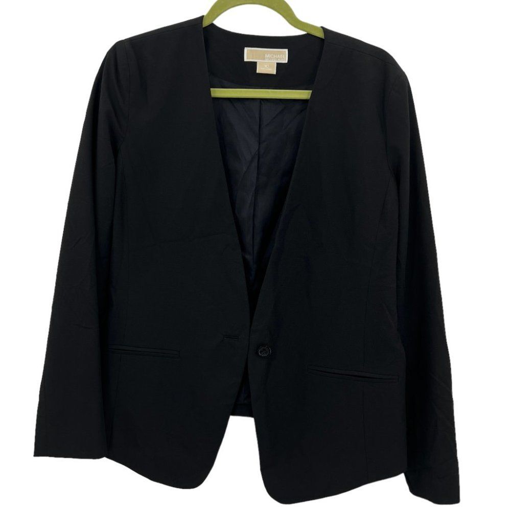 Michael Kors Long Front with Shorter Back Single Button Black Blazer Size 10 - Picture 8 of 15